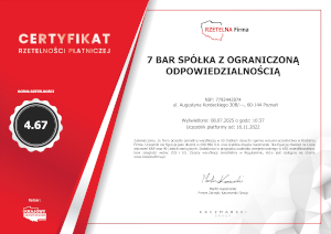 Certyfikat RZetelna Firma 7bar